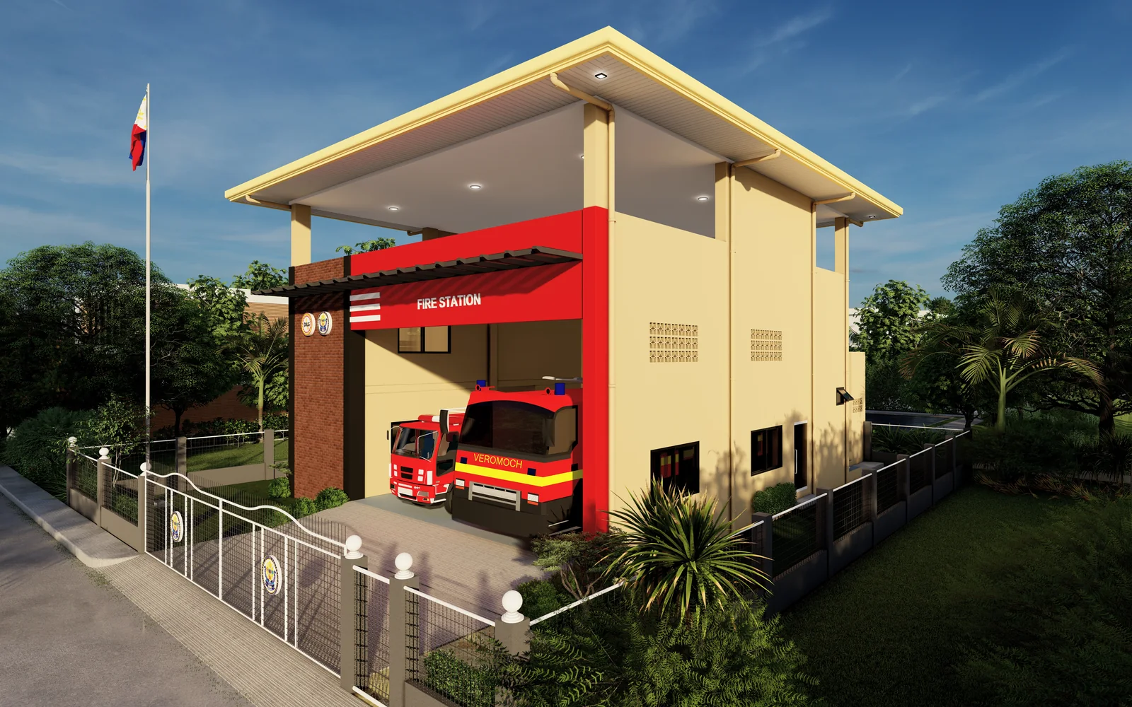 Modern fire station government civic project exterior